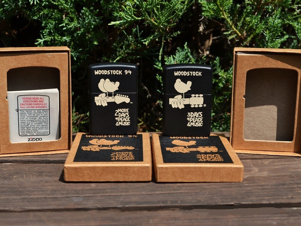 Woodstock Then & Now Zippo Lighter Set - Dove & Guitar Logo - Rare