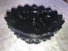 Vintage FENTON Black GLASS Centerpiece 3D HOBNAIL 6 Taper CANDLE HOLDER 6½" BOWL