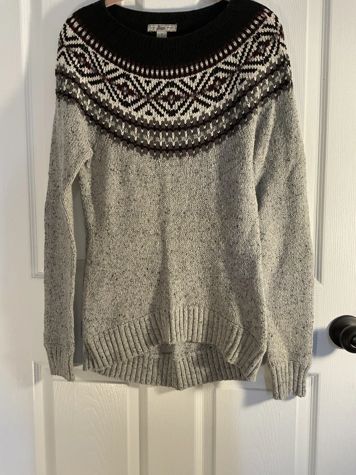 Suéter Bajo Para Mujer Pequeño Fair Isle Gris Negro Borgoña Suave Largo Leggings Cálido Foto 3 de 4