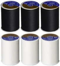 6 Pack Bundle - 3 Black + 3 White - Dual Duty All-Purpose Thread - Three 400 ...