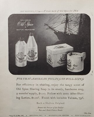 1945 Print Ad Old Spice Shaving Soap Ship Recovery  1794 Trade Mark Of Old Spice