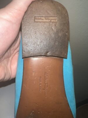 Salvatore Ferragamo Turquoise Blue Suede Loafers with Horse  display picture 1