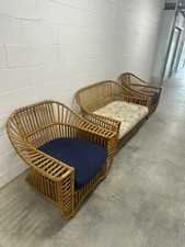 Rare 3 Pieces   Henry Olko  Rattan Bamboo Sofa , C.1978 As Is. Set MCM Retro