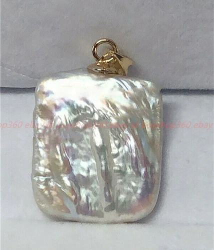 AAA 15-20mm Square Natural South Sea Baroque White Pearl Pendant