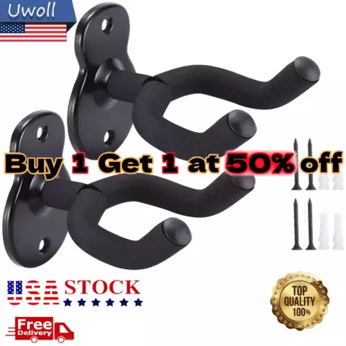 2 Universal Guitar Hangers Wall Mount Adjustable Hook Holder Instrument Display