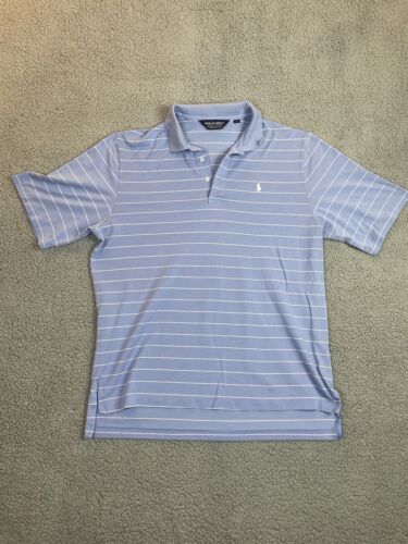 Polo Ralph Lauren Mens L Blue White Stripe Short Sleeve Polo Shirt Cotton Logo