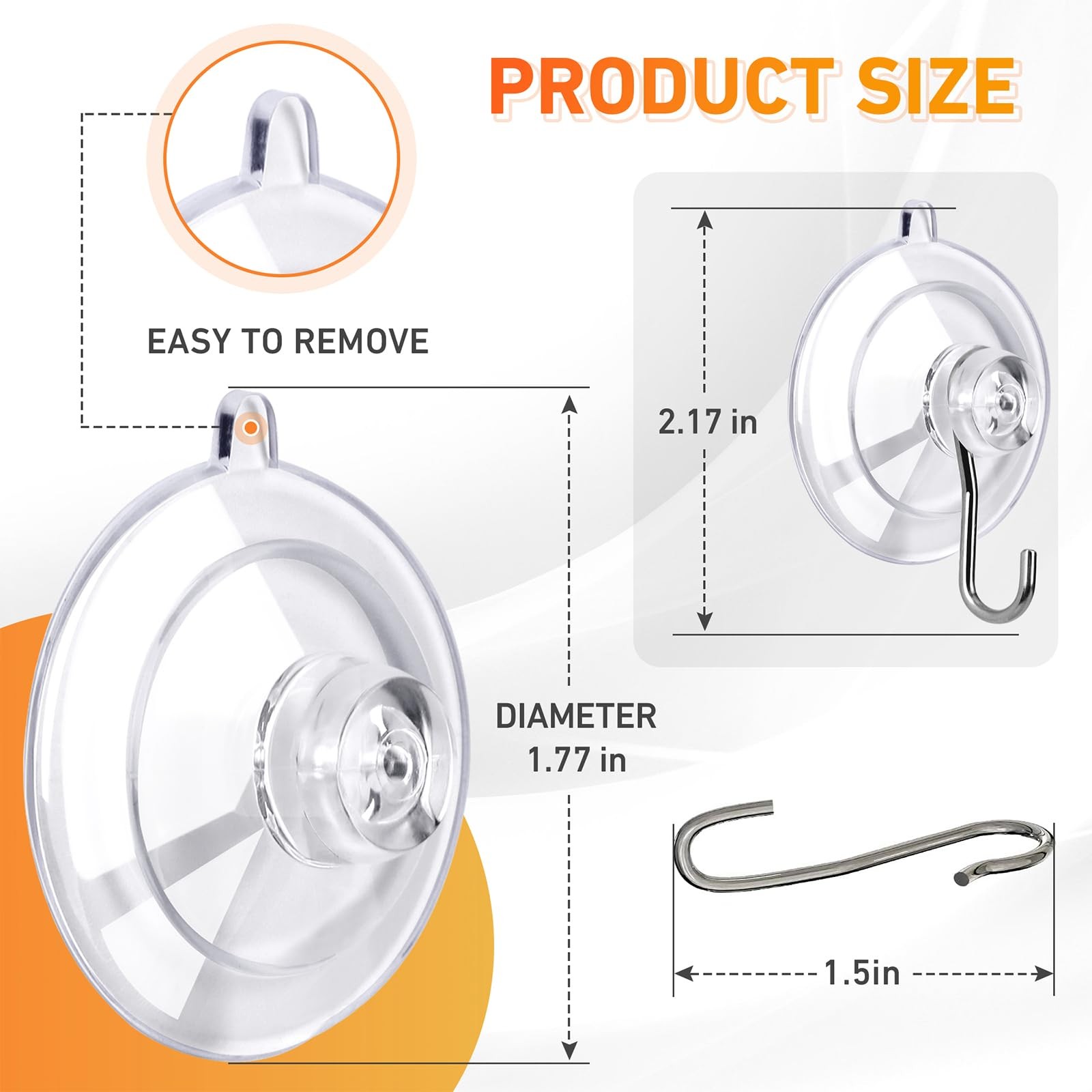 Suction Cup Hooks 12Pack - Max Load 10LB, 1.77Inch Clear Medium Suction Cups,...