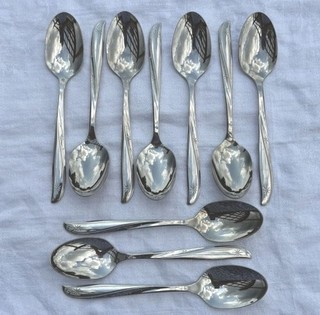 10 Oneida Community Twin Star Stainless Teaspoons Vtg Atomic Starburst MCM