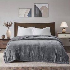 Soft Sherpa Electric Gray Heated Blanket 84x90 Queen Size Dual Control Washable