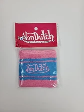 Von Dutch Vintage Terry Cloth Wristband Sweatband Pink And Blue