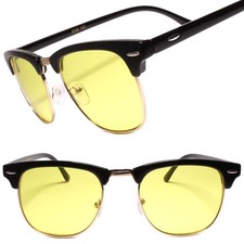 Classic Vintage Retro Horn Rimmed Driving Yellow Lens Sunglasses Gold Rimmed