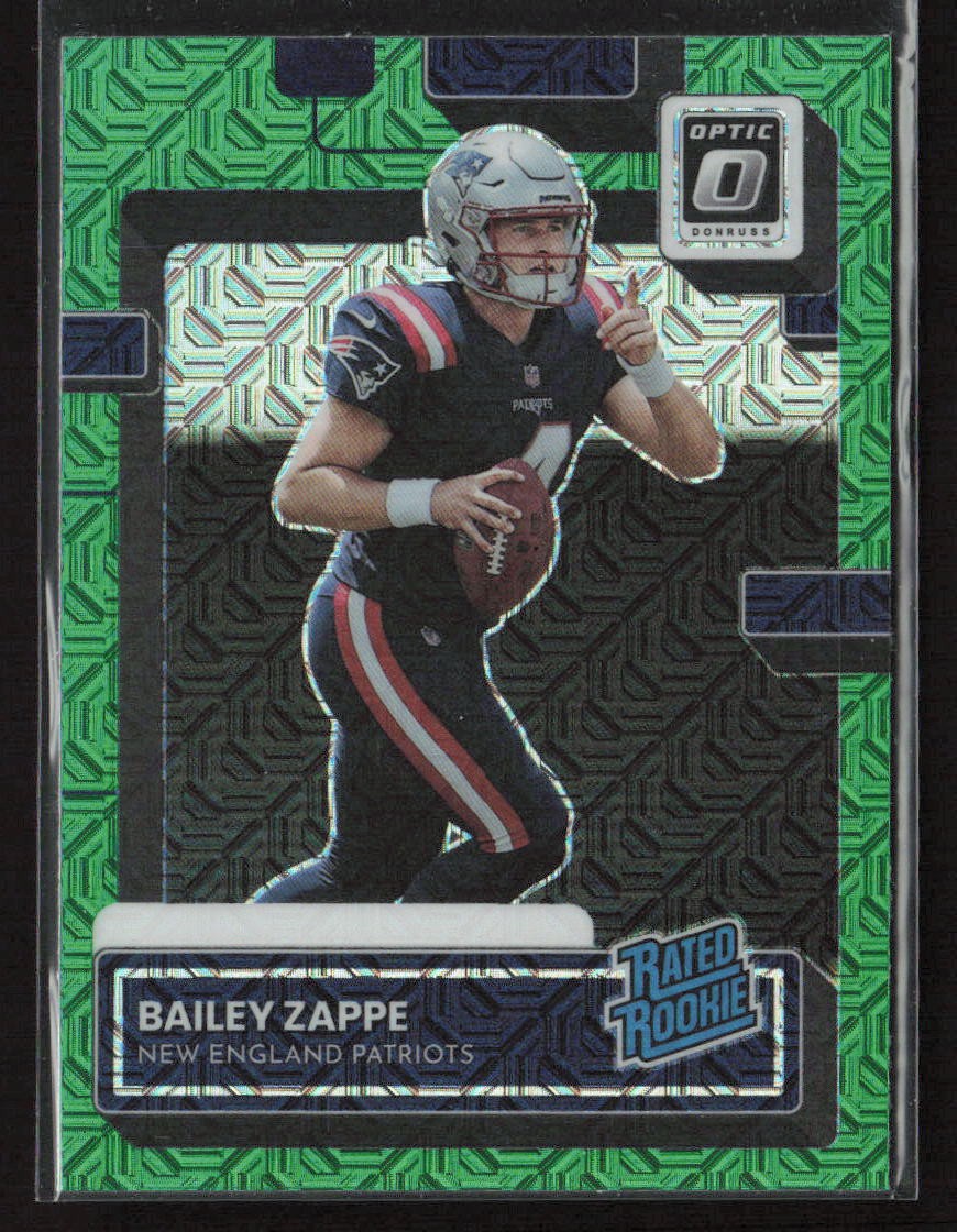 Bailey Zappe 2022 Donruss #P-329 Optic Rated Rookies Preview Green Mojo