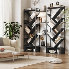 70" Tall Triple Bookshelf, 6 Tier Industrial Bookcase with 24 Display Shelves