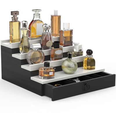 upcessory Cologne Organizer for Men, 4 Tier Black Wood Perfume Organizer with...