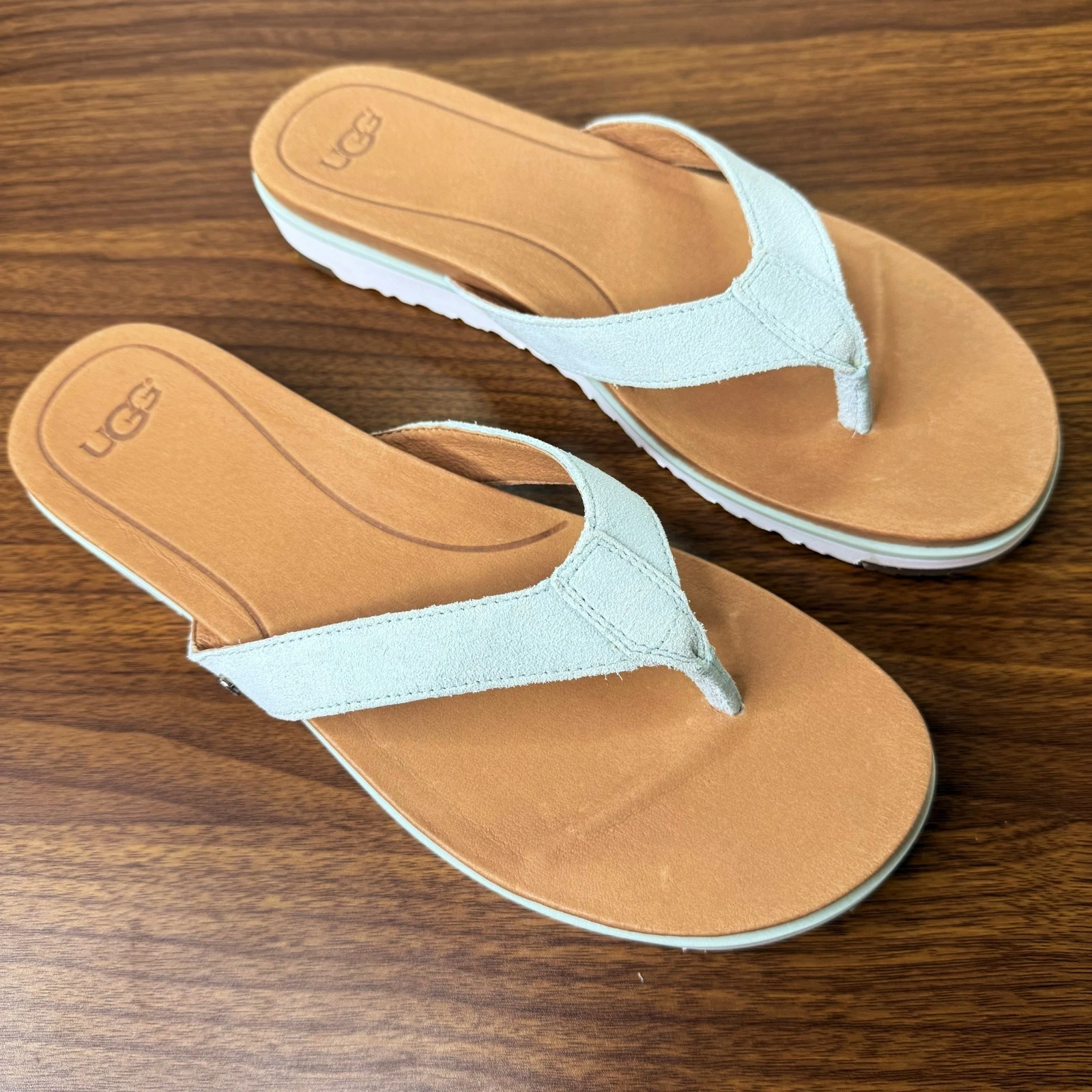 NUOVI sandali infradito UGG Lorrie verde acqua bianco pelle scamosciata infradito donna 9 5