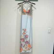 New free people romantic pastel Floral Maxi Dress with Lace Straps small