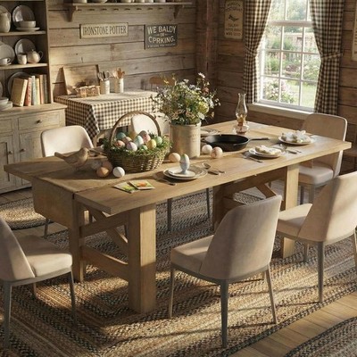 71'' Rectangular Farmhouse Dining Table for 6-8, Wood Table Only, Triangular Legs