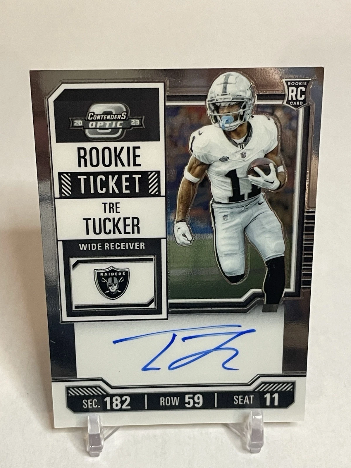 2023 Panini Contenders Optic Tre Tucker #137 RC Ticket Auto Holo Raiders