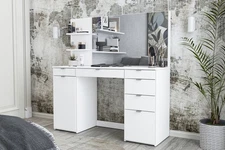 Amelia Modern Makeup Vanity Table with Mirror, White Finish