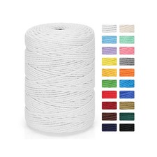 Macrame Cord 3mm x 328yd 100 Natural Cotton Rope 4 Strand Twisted White Craft