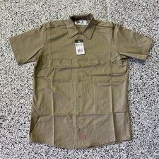 NEW Dickies Mens Short Sleeve Work Shirt Khaki Tan M Button Up Pockets
