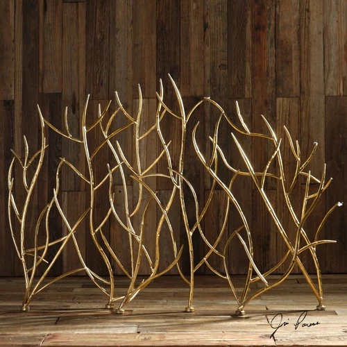 Uttermost 18796 Gold Gold Branches 48"W Iron Fire Screen By Jim Parsons - Picture 3 of 3