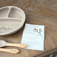 Brand New Noah + Nori, Personalized Baby Eating Set laser-engraved Name “Skylar”
