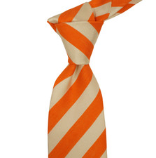  190 NWT GUARRACINO Orange w White Rep Stripes Silk Linen Neck Tie Italy 3.25W