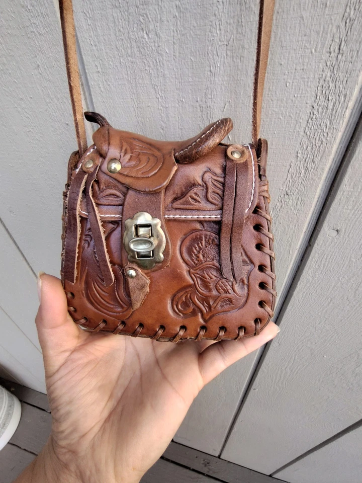 Saddle Small Bag Purse Tooled Leather - Photo 3/4