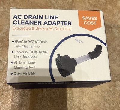 AC Drain Cleaner Adapter HVAC to PVC AC Drain Line, Universal Fit. Unclogs Line