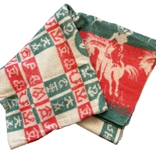 Vintage Beacon Western Camp Blanket 71X74 Cowboys Branding Irons Ranch Red Green