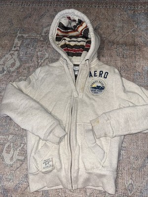 Aeropostale Men s Full Zip Hoodie Thick Striped Linen Small Gray New York Div 87