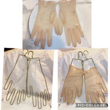 Vintage Pair Metal Wire Glove Drying Hangers Stretchers with Sheer Gloves