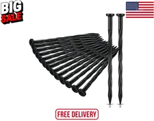 Jetec 150 Pack 8 Inch Plastic Nails Spiral Anchoring Garden Ground Lawn Black 