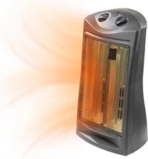 Indoor tower space heater with adjustable thermostat and radiant heating