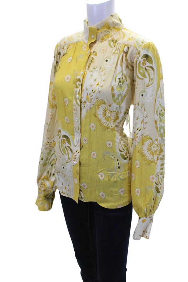 Blusa Top Fifteen Twenty Womesn Floral Manga Larga Abotonada Amarilla Talla L Foto 2 de 4