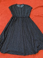 Blue Polka Dot swing Dress Size M Shein Quarter Sleeve Round Neck Midi Dress