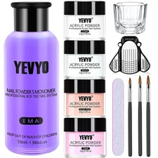 Acrylic Nail Kit 4 Color Powder Liquid Monomer Set w/ Brush Forms for Beginners