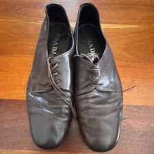 PRADA Men's Brown Leather Oxford Dress Shoes Square Toe Lace Up