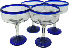 Mexican Hand Blown Glass – Set of 4 Hand Blown Margarita Glasses (16 Oz)