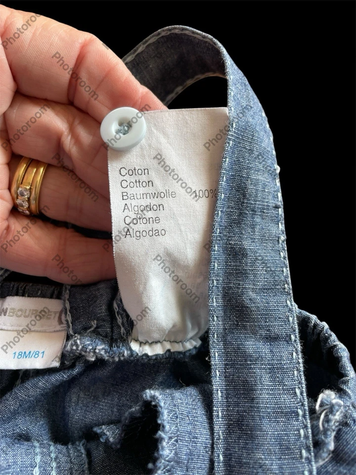Jean Bourget (France) EUC Vintage Blue Woven 100% Cotton Overall-18Mos - Изображение 3 из 4