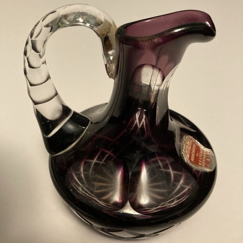 Rare Crystal Cruet Amethyst Cut-to-clear 4” Hand Blown Applied Handle German Vtg - Picture 5 of 23