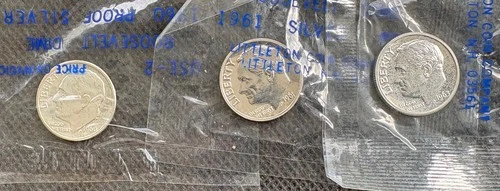 Lot of 3 Brilliantly Uncirculated 90% Silver Roosevelt Dimes