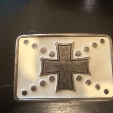 Iron Cross Metal Belt Buckle White Background Rockabilly Biker Country Western
