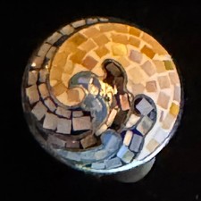 Sterling Silver  Mother-of-Pearl Mosaic Inlay Wave Ring