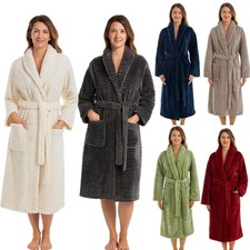 Fleece Bathrobe Sherpa Lined Dressing Gown Ladies Extra Warm Ribbed Cosy Robe
