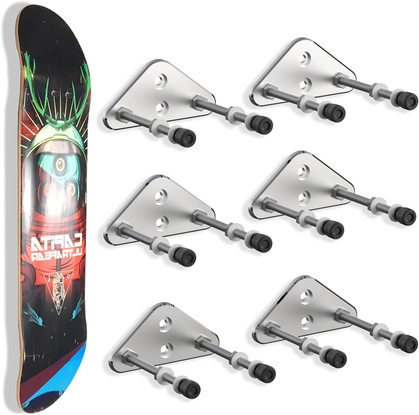6 Packs Skateboard Wall Mount Aluminum Skateboard Hanger with Two Screw Holes fo