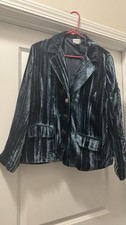 CHICO'S Silk Blend Cut Velvet Blazer - Chico's 2 12/14 - Notch Lapel, 3 Btns
