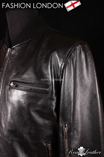 CLAYTON' Black Men's Real Nappa Lambskin Leather Cool Short Aviator Jacket - Picture 8 of 13
