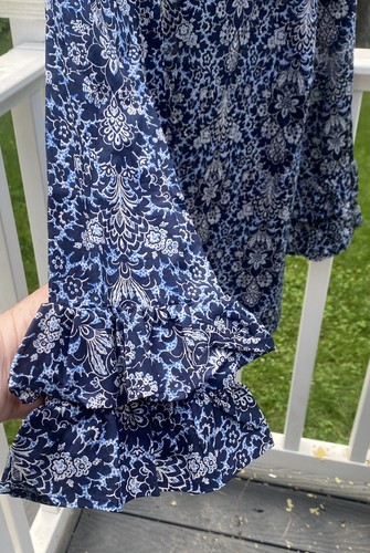 J. Crew 3/4 Ruffle Sleeve Blouse Womens Size 2 Blue Paisley Floral. M-10 - Picture 4 of 8